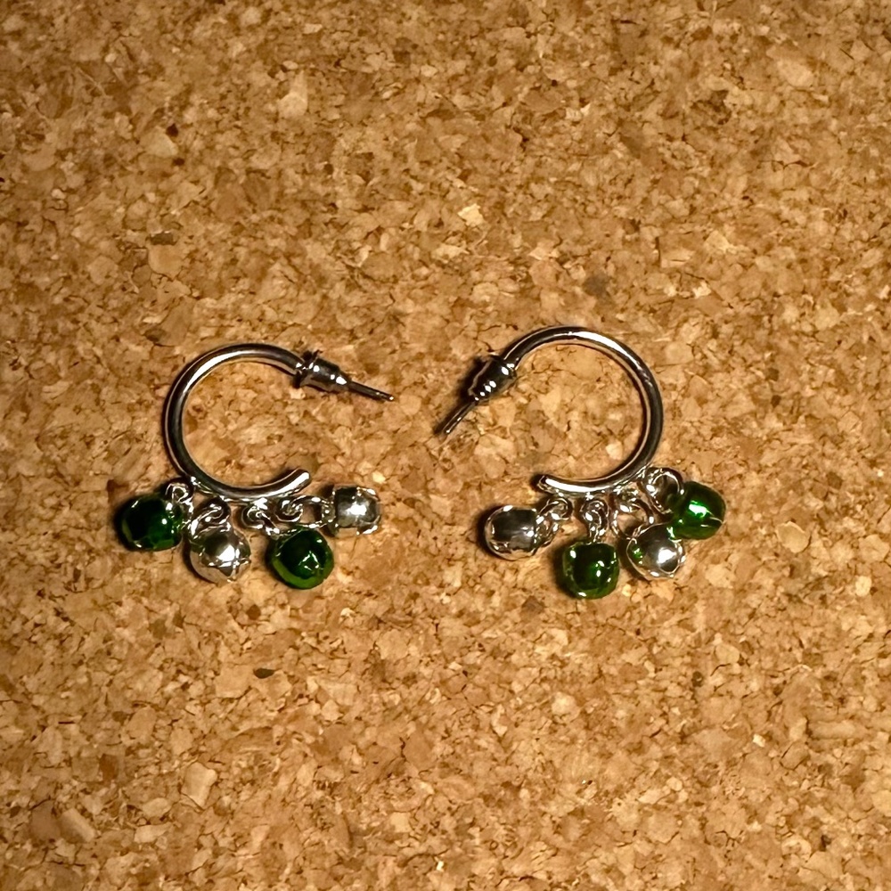 Green and Silver Bell Earrings